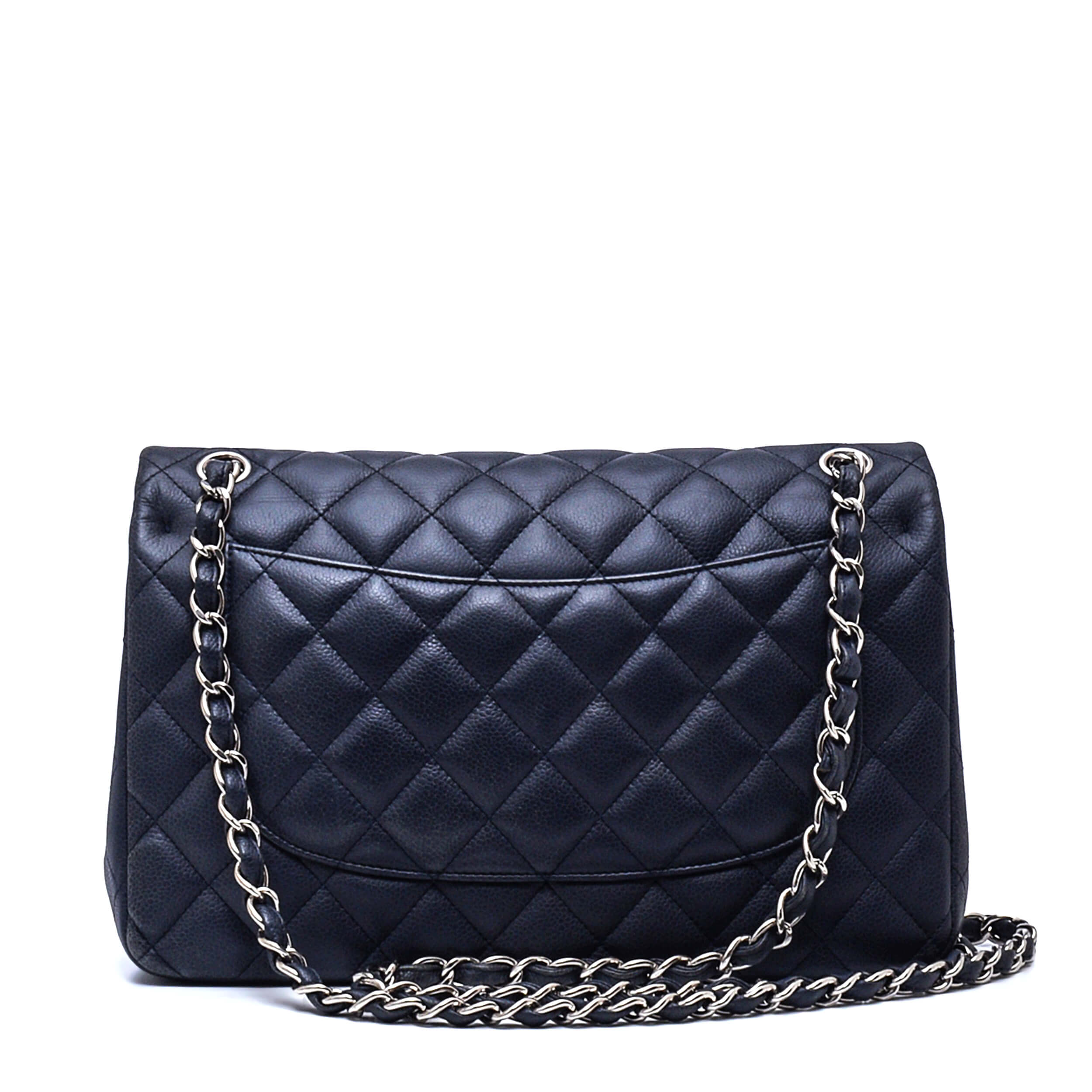 Chanel - Anthracite Jumbo Quilted Caviar Leather Double Flap Bag